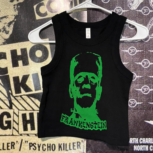 Frankenstein black/green rib crop tank