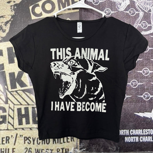 Animal become black crop baby tee