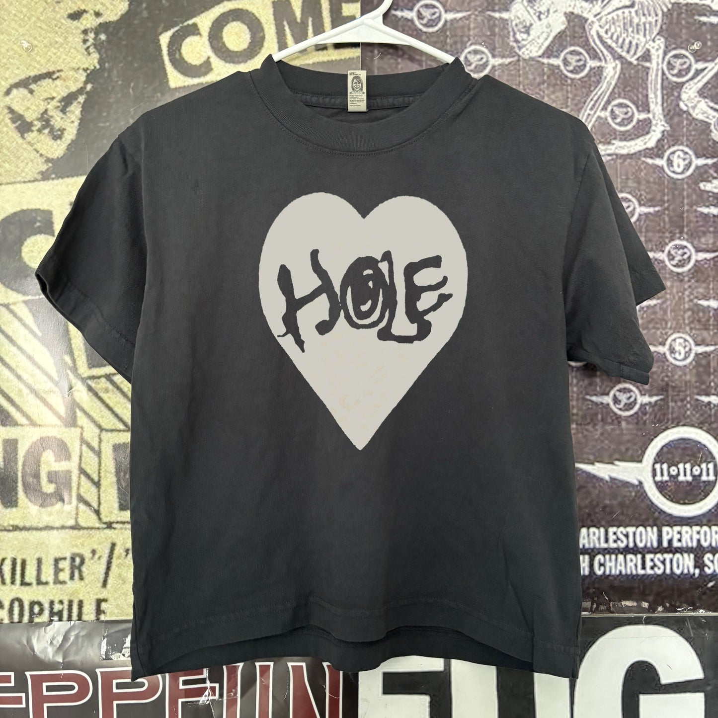 Hole heart boxy black tee