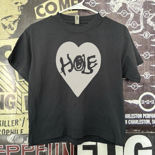 Hole heart boxy black tee