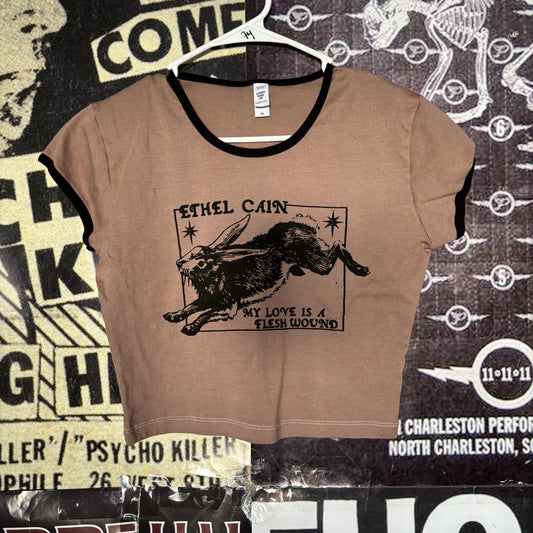 Ethel Cain brown cropped ringer baby tee LAR/XLAR (ready)