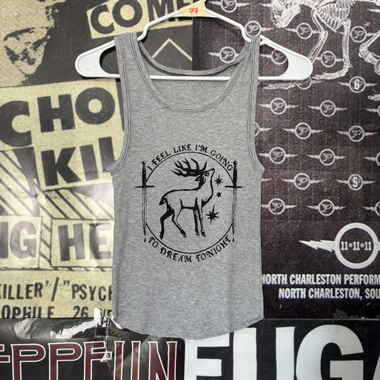 Twin peaks grey/black ribbed tank SM/MED