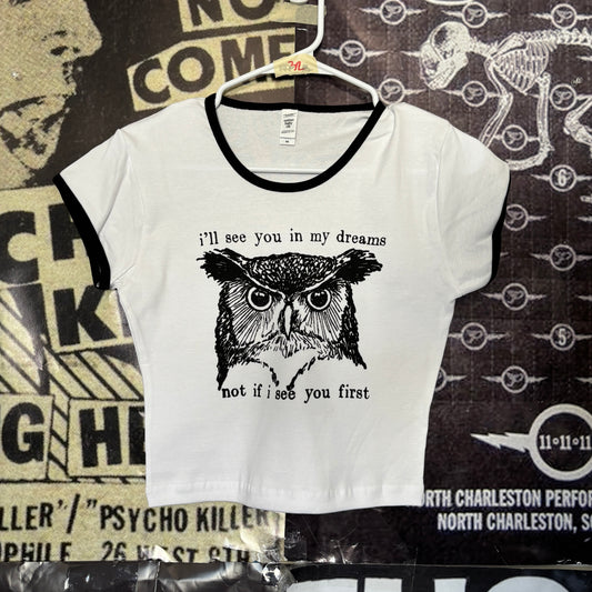 Twin peaks dreams black/white ringer crop baby tee
