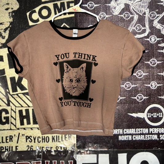 youre tough brown cropped ringer baby tee LAR/XLAR (ready)