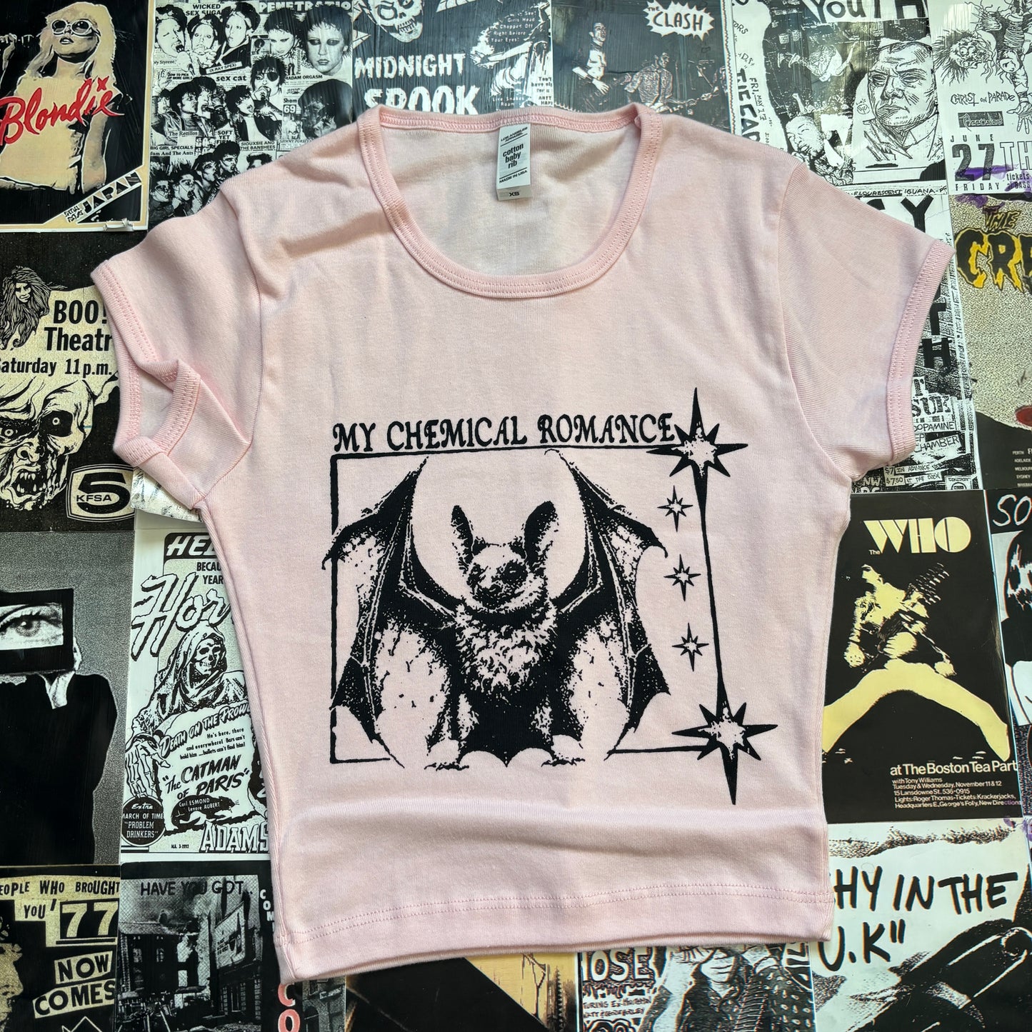 My chemical romance pink/black baby tee XS