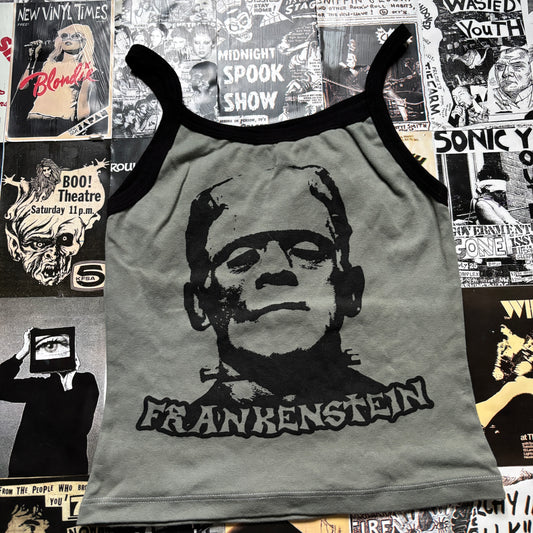 Frankenstein olive/black tank MEDIUM