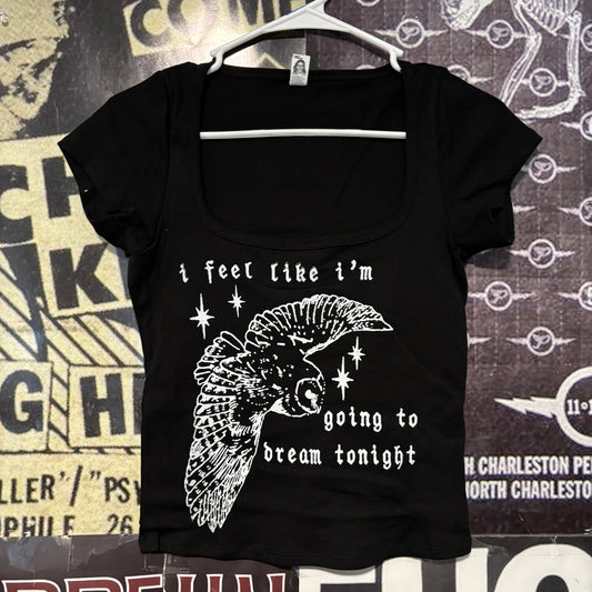 Twin peaks black square neck baby tee