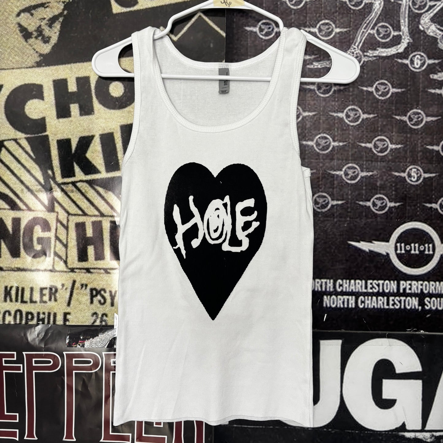 Hole heart white ribbed tank top SM/MED