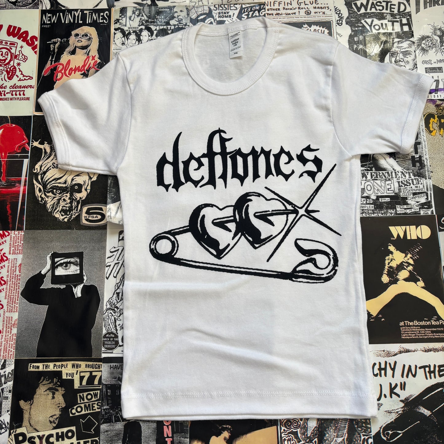 Deftones white long baby tee XS