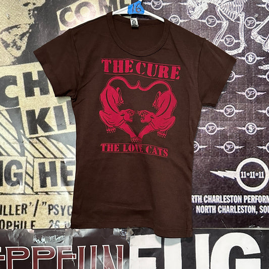 The cure cats brown/red baby doll tee