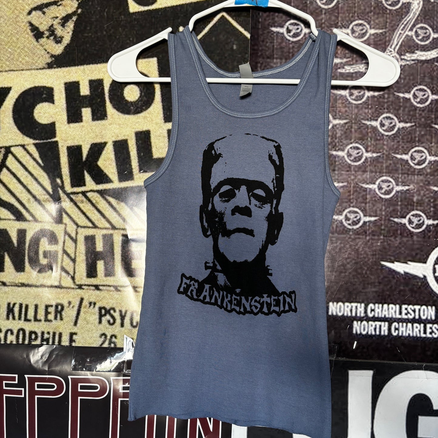 Frankenstein blue ribbed tank top SM/MED