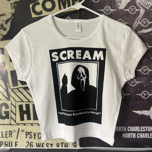 Scream white cropped baby tee