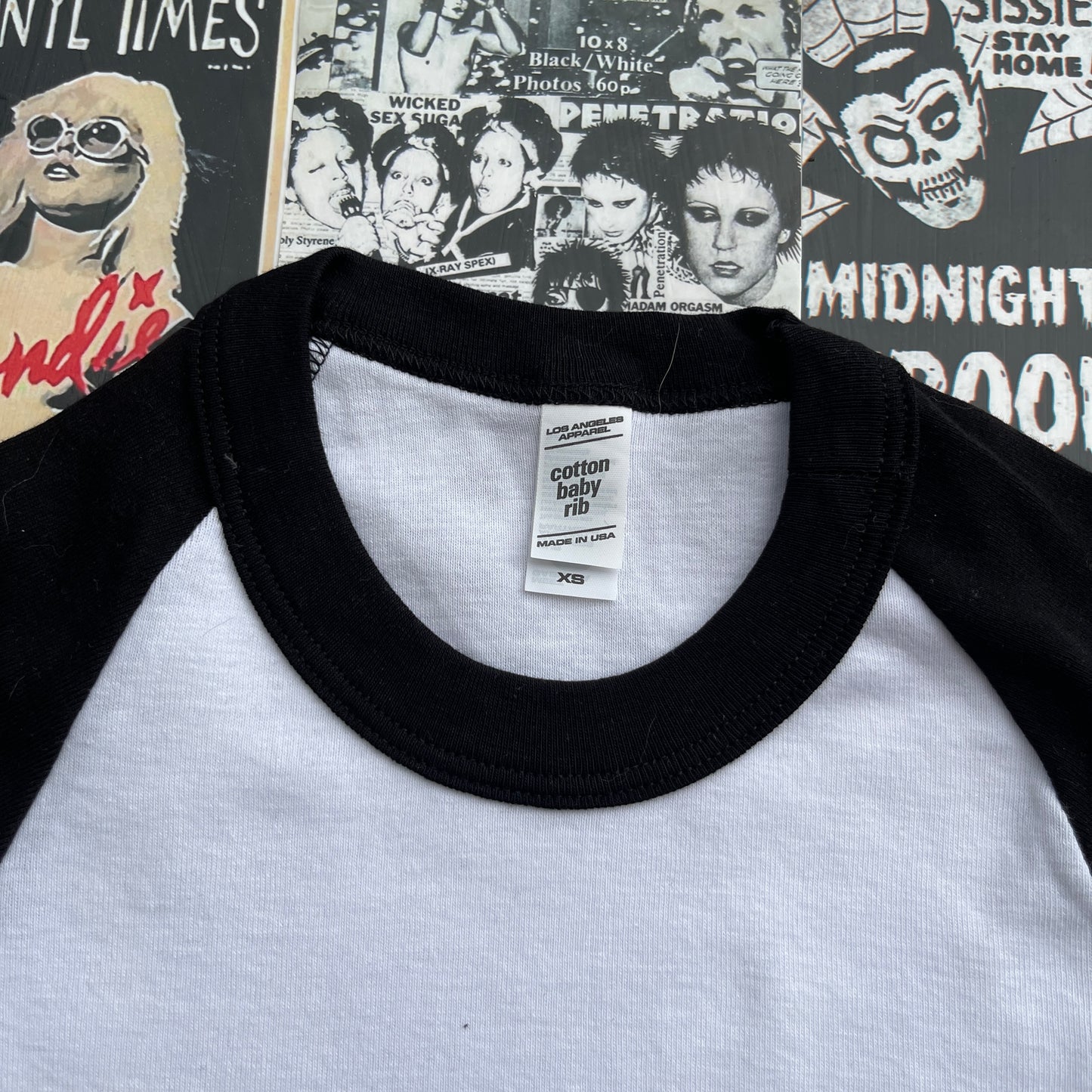 B&W RAGLAN BLANK BABY TEE- XSMALL