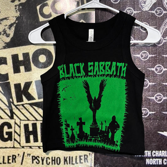 Black sabbath black/green rib crop tank