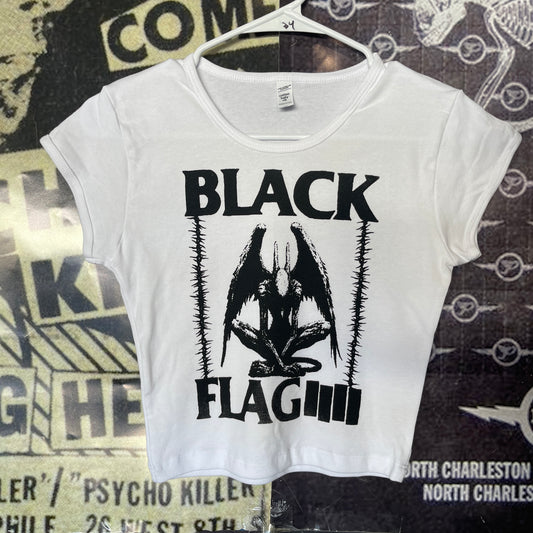 Black flag white cropped baby tee