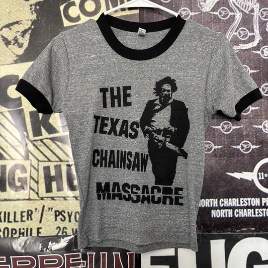 Texas chainsaw black/grey ringer baby tee