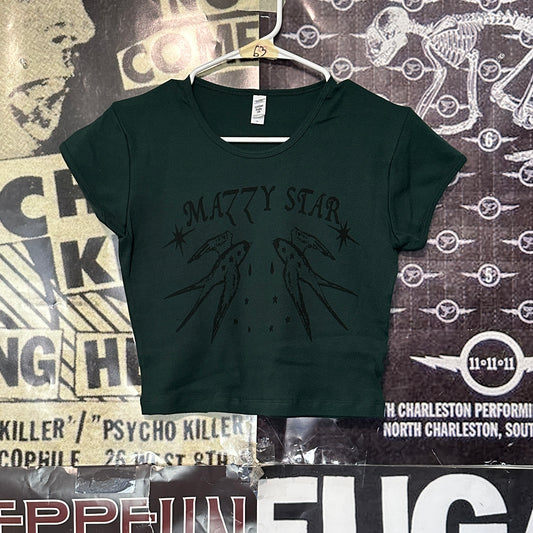 Mazzy star forest green crop baby tee