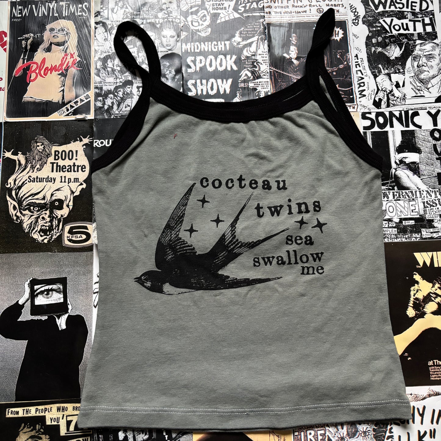 Cocteau twins olive/black tank MEDIUM