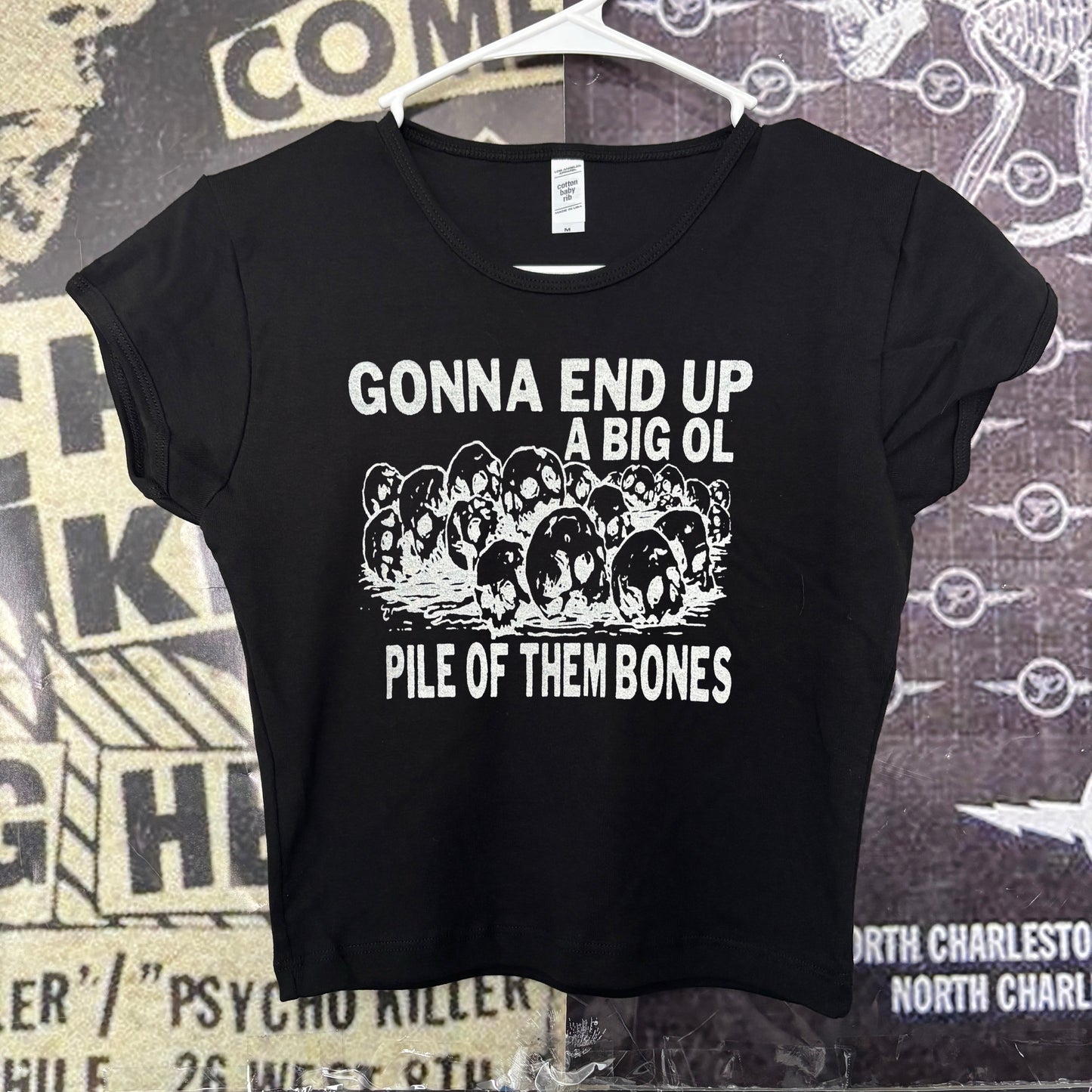 Them bones black crop baby tee