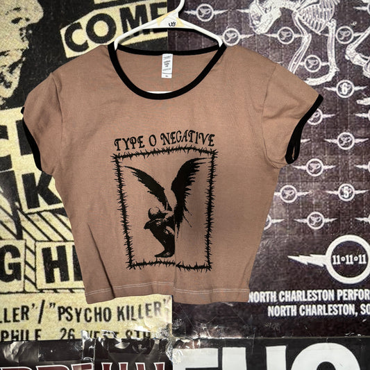 type o negative brown cropped ringer baby tee LAR/XLAR (ready)