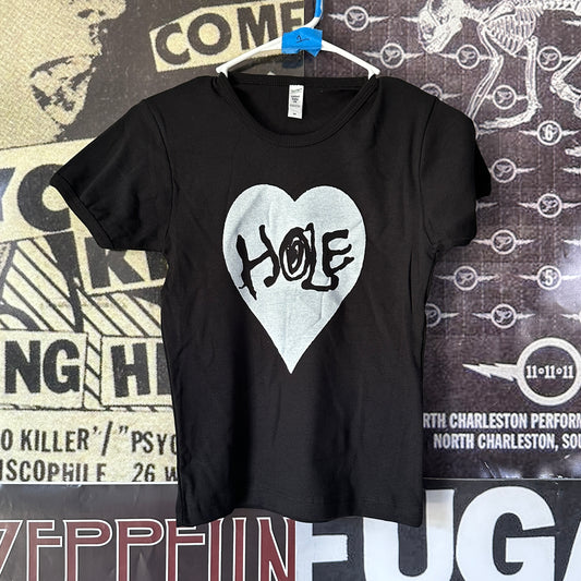 Hole heart black long baby tee