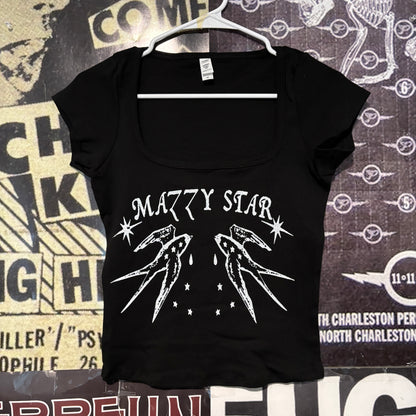 Mazzy star black square neck baby tee