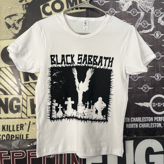 Black sabbath long white baby tee