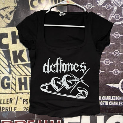 Deftones black square neck baby tee