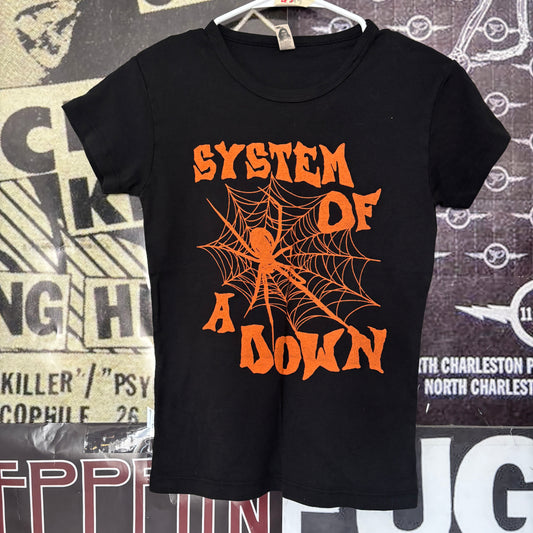 System webs black/orange black babydoll tee SM/MED