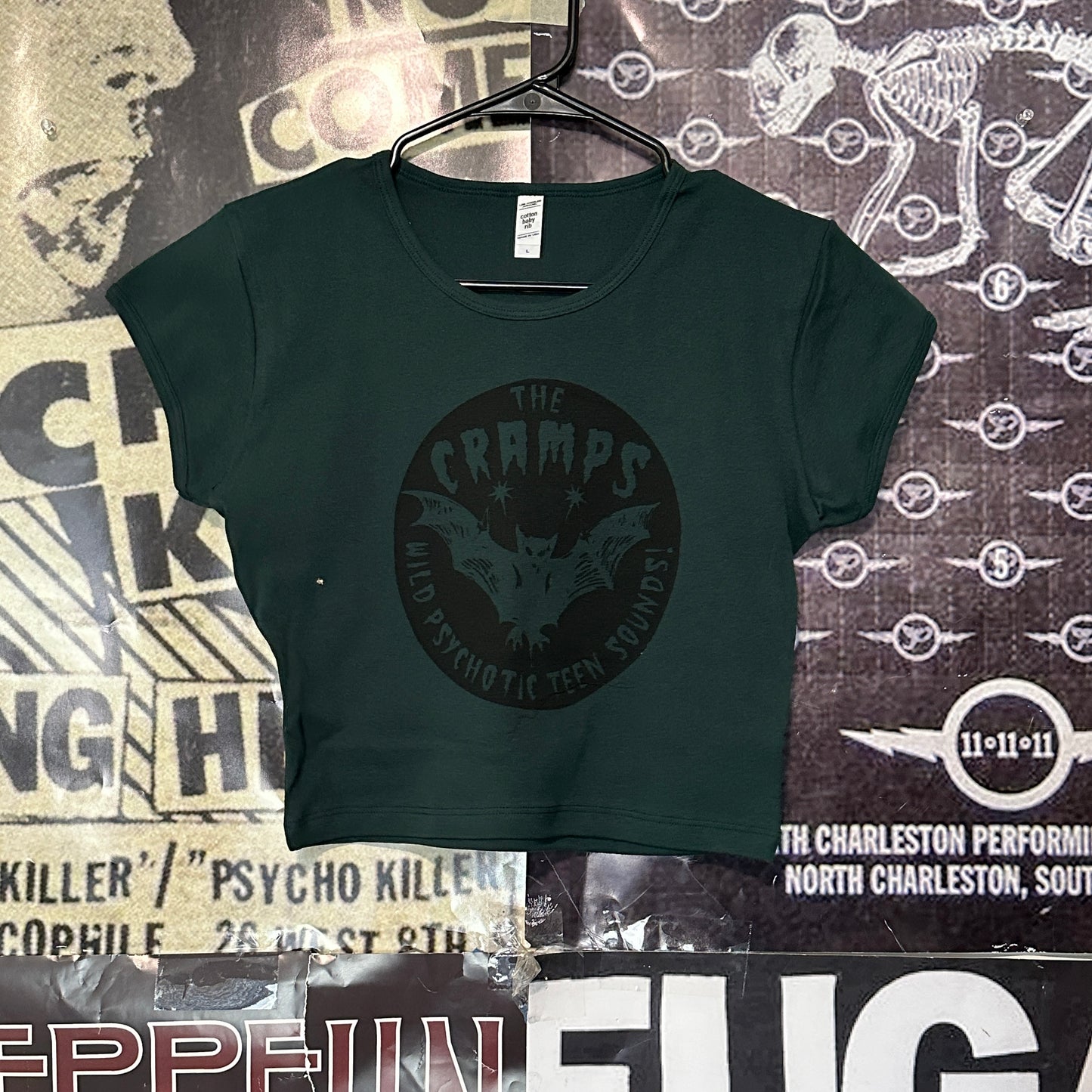 The cramps forest green crop baby tee