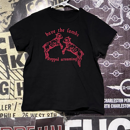 The lambs black/red petite tee
