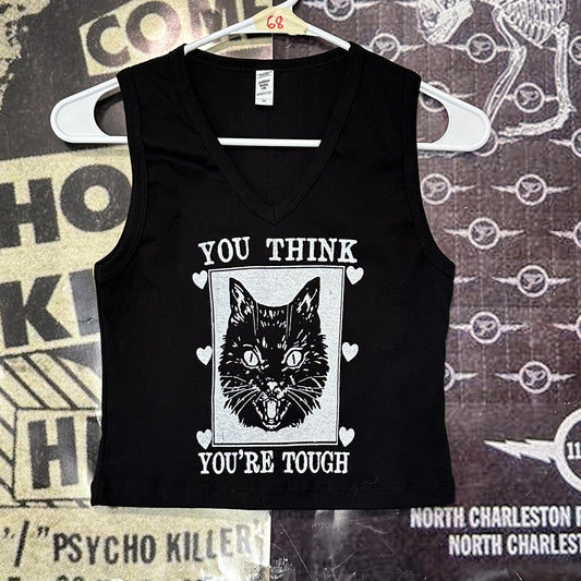 You’re tough black V-neck baby tank