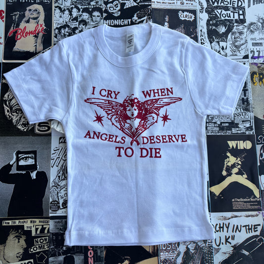 System down white/red baby tee XS