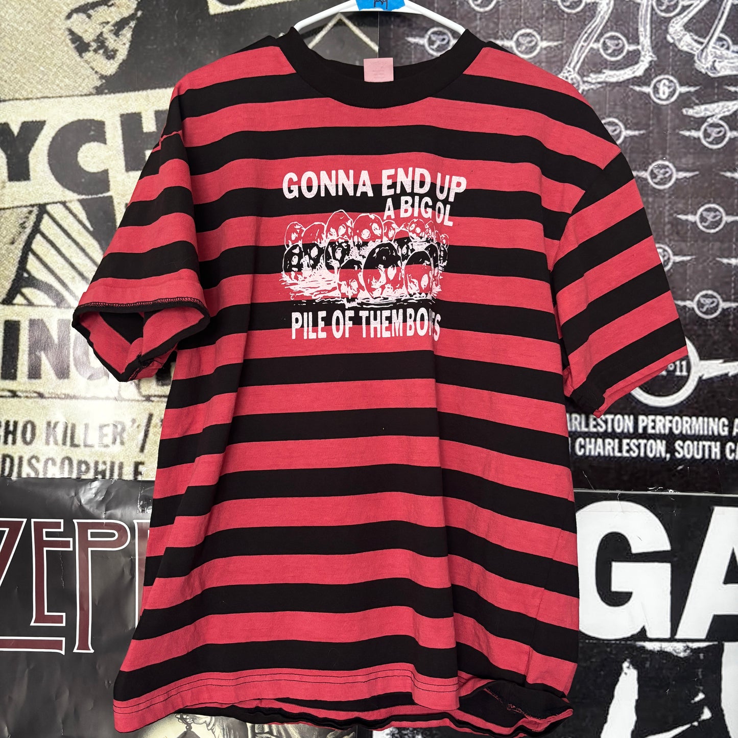 Bones red/black striped tee SM/MED