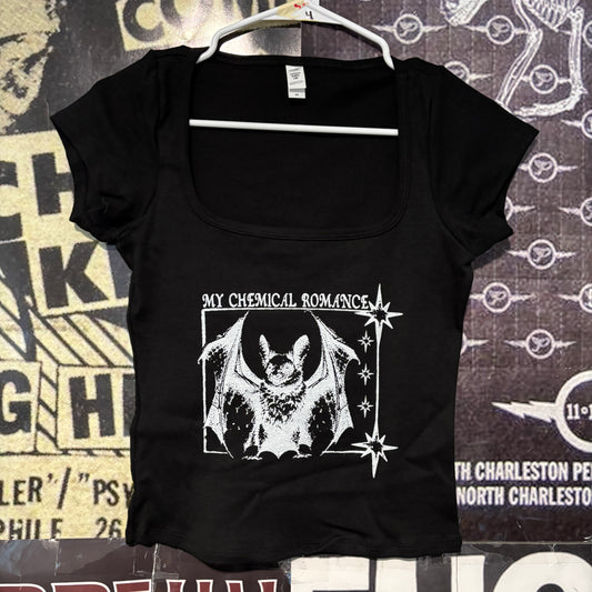 My chemical romance black square neck baby tee