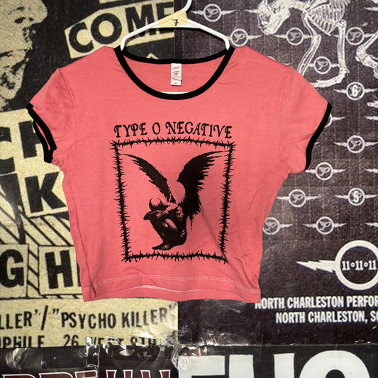 Type O negative red crop ringer baby tee SM/MED (ready)