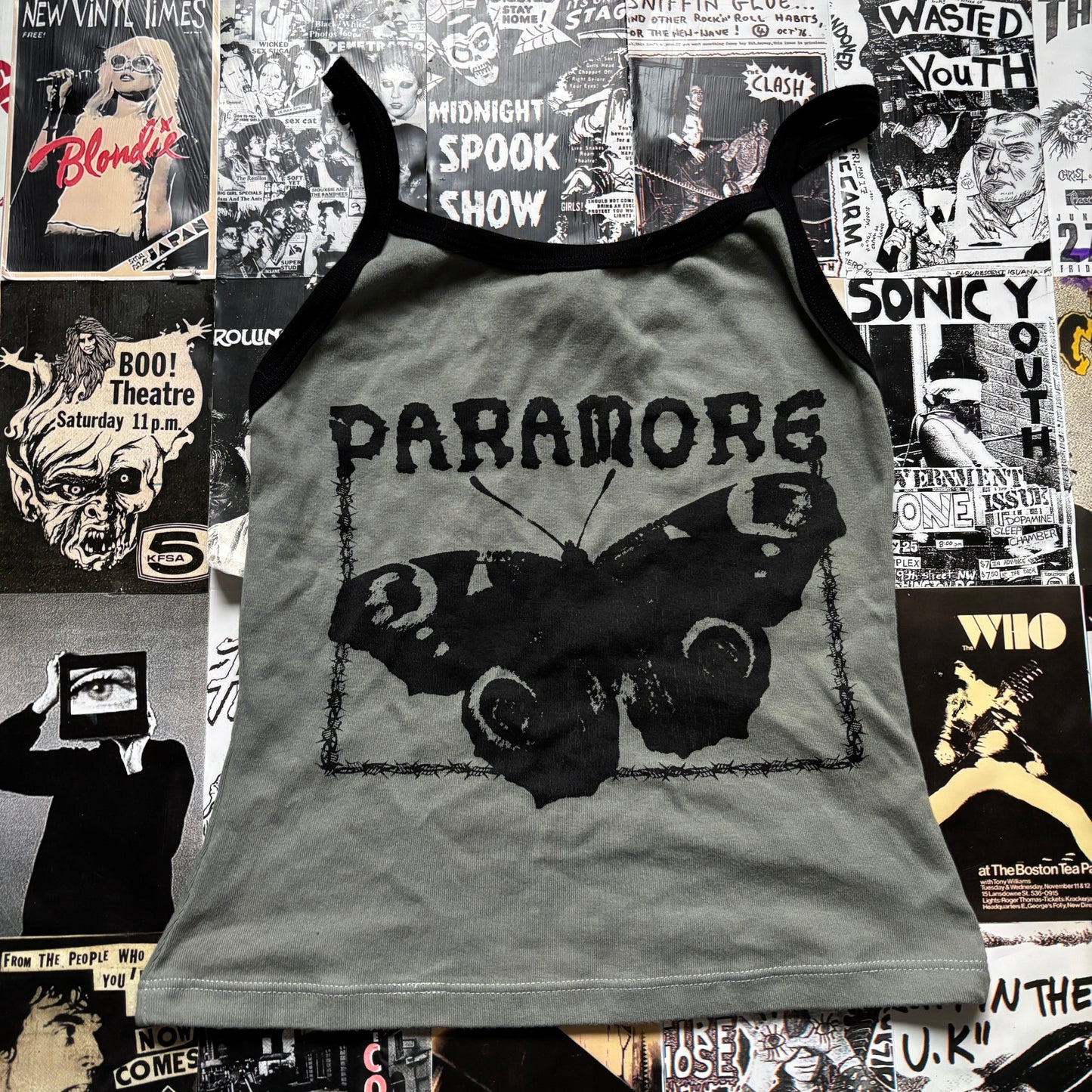 Paramore olive/black tank MEDIUM