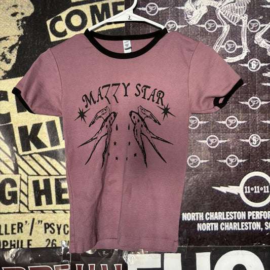mazzy star maroon long ringer baby tee SM/MED (ready)