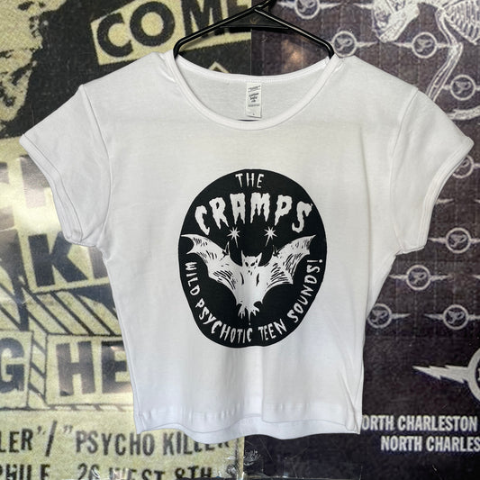 The cramps white cropped baby tee