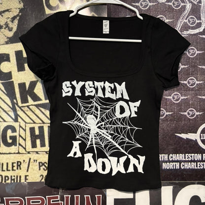 System of a down  black square neck baby tee