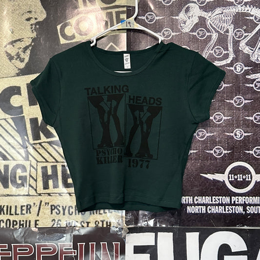 Talking heads forest green crop baby tee