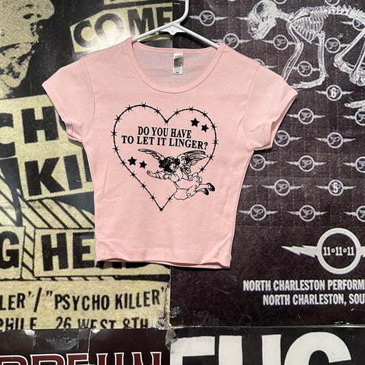 Linger pink crop baby tee XS