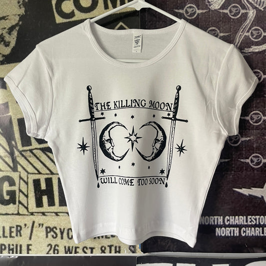 Killing moon white cropped baby tee