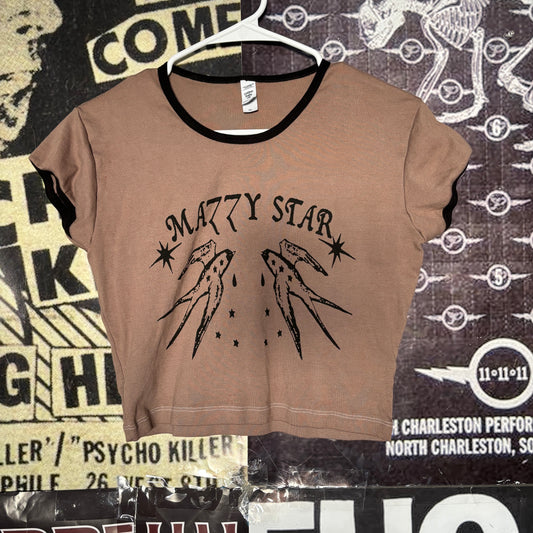 mazzy star brown cropped ringer baby tee LAR/XLAR (ready)