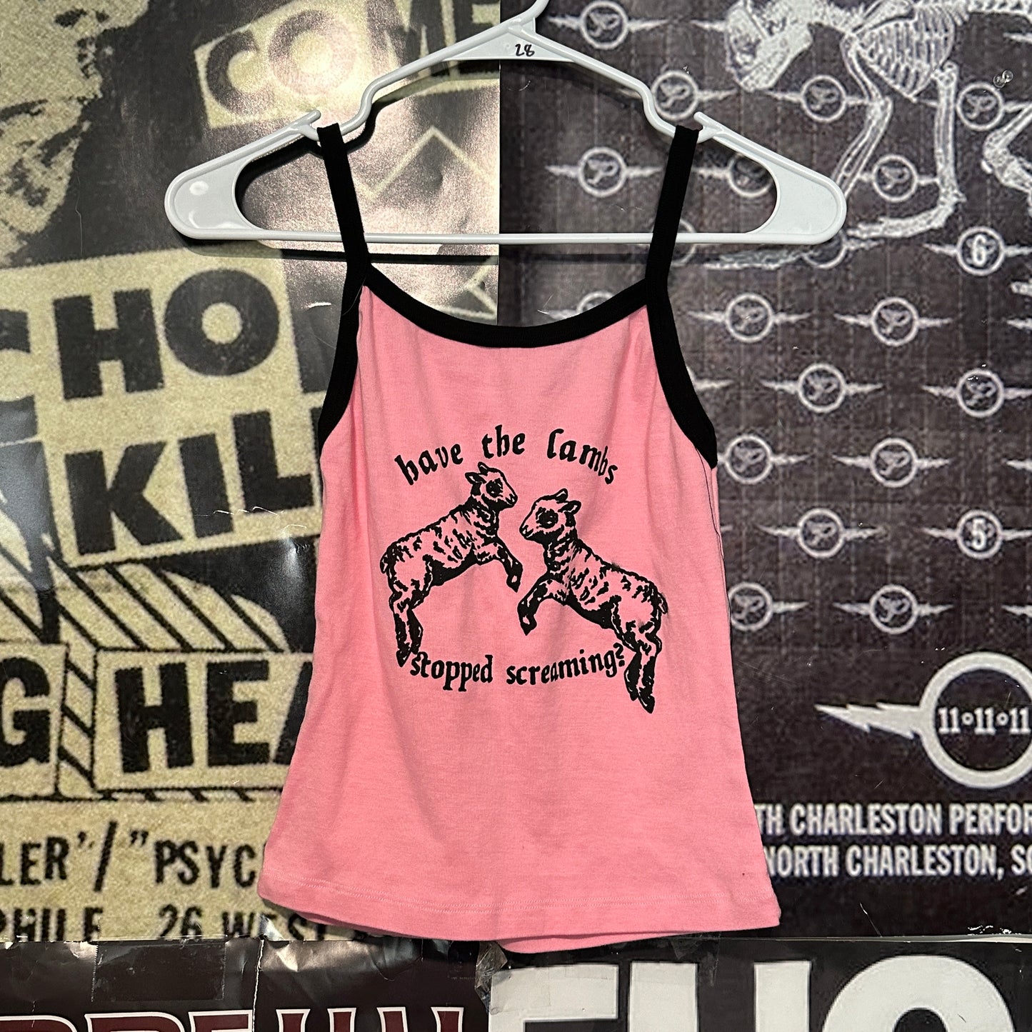 The lambs pink/black ringer baby tank