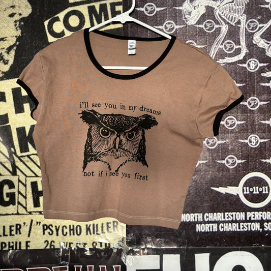 in my dreams brown cropped ringer baby tee LAR/XLAR (ready)