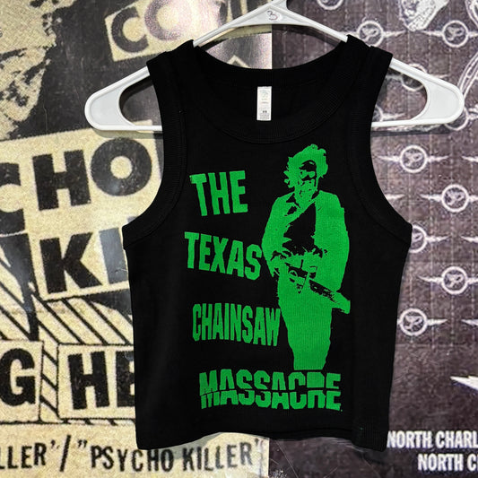 Texas chainsaw black/green rib crop tank