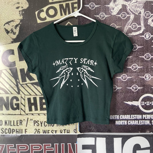 Mazzy star forest green cropped baby tee