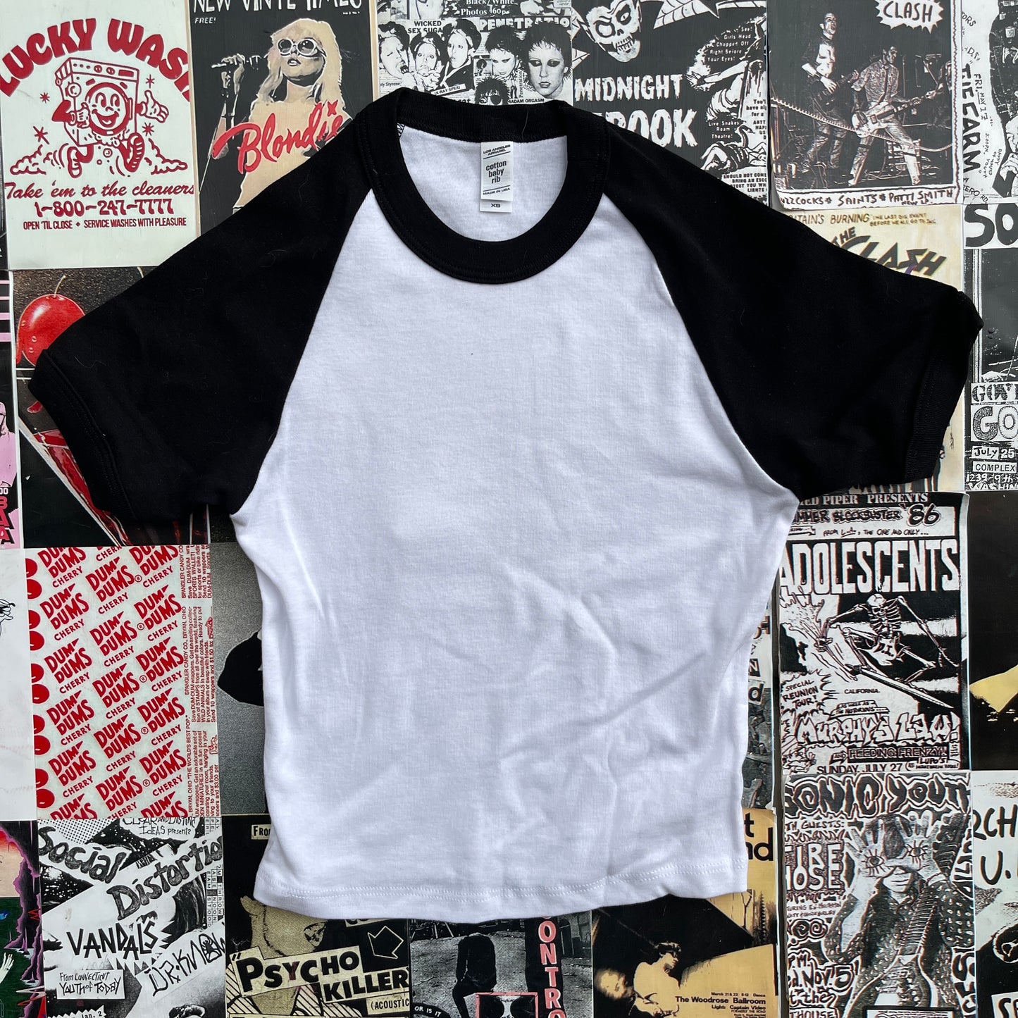 B&W RAGLAN BLANK BABY TEE- XSMALL