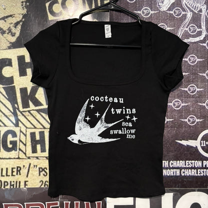 Cocteau twins black square neck baby tee